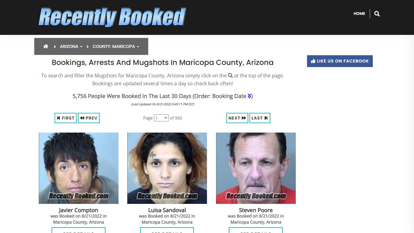 Bookings, Arrests and Mugshots in Maricopa County, Arizona